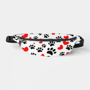 ランダムな犬の手のプリントと赤いハート ファニーパック