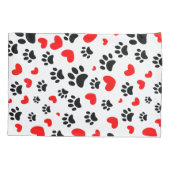 ランダムな犬の手のプリントと赤いハート 枕カバー (裏面)