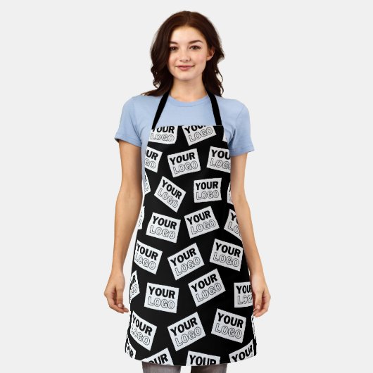 ランダムに配置されたロゴや任意の写真を探す エプロン (着用した状態)