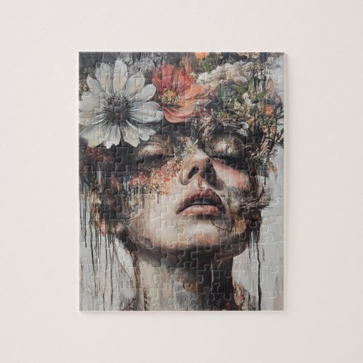 ランダムアート私の猫が心に花を咲かせた ジグソーパズル (縦)