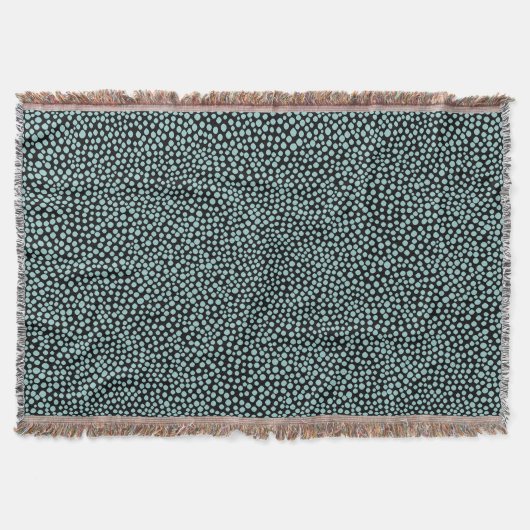ランダムスポット – ライトブルーの緑(黒) スローブランケット (正面)