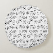 ランダムドードルバード、ハート、およびさくらんぼパターン ラウンドクッション (裏面)