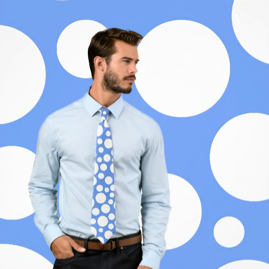 ランダムホワイト水玉模様パターンコーンフラワーブルータイ ネクタイ