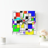 ランダム二乗法モンドリアン スクエア壁時計 (ホーム)