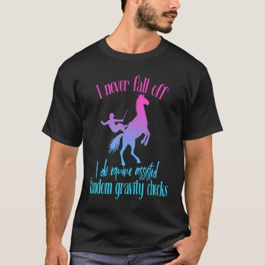 ランダム重力チェックを行うから落ちない 馬 Tシャツ (正面)