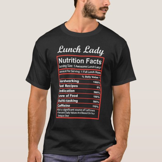 ランチおもしろいレディ栄養事実学校食堂 Tシャツ (正面)