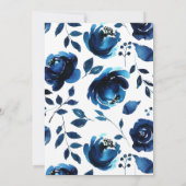 ランチタイムの華やかなゴールドとティールブルーの花柄 ブライダルシャワー 招待状 (裏面)