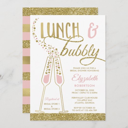 ランチバブリーブライダルシャワー招待状フェイク金ゴールド 招待状 (正面/裏面)