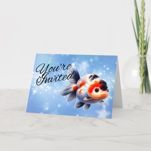 ランチュウ金魚 ファンシー金魚 水槽 誕生会招待 案内状 (正面)