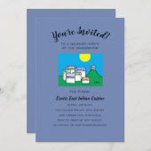 ランチユーモアのあるまたはディナーグルメパーティー漫画 招待状 (正面/裏面)