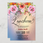 ランチョンフローラ金ゴールドグリッター誕生日 招待状 (正面/裏面)