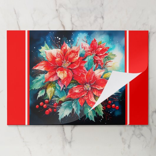 ランチョンマットラージシートクリスマスポインセチア花 ペーパーパッド (折り畳み)