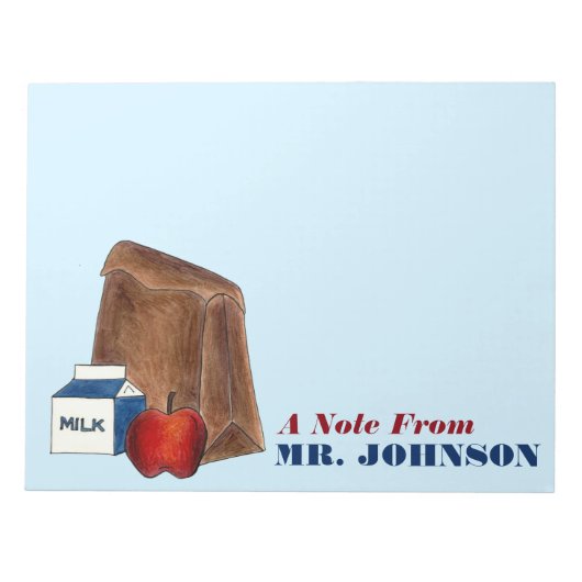 ランチレディまたは先生ギフトブラウンバッグアップルミルク ノートパッド (正面)