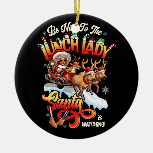 ランチレディークリスマスサンタトナカイに優しい セラミックオーナメント (正面)