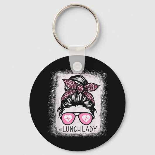 ランチレディーライフ漂白シャツピンクヒョウ乱雑 キーホルダー (正面)