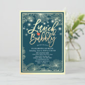 ランチ&バブリーブライダルシャワーブルー金ゴールドフローラライト 招待状 (スタンド正面)