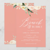 ランチ＆バブルリー グリーンとピンクの水彩花イラスト (正面/裏面)