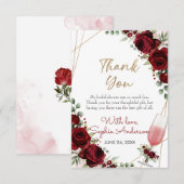 ランチ  バブルリー バーガンディ ワイン ローズ ブライダル シャワー サンキューカード (正面/裏面)