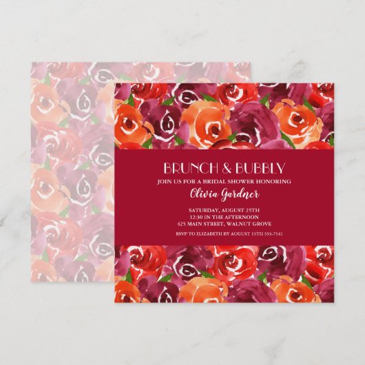 ランチ＆バブルリー フローラル ブライダル シャワー 招待状 (正面/裏面)