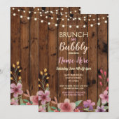 ランチ＆バブルリー ヴィンテージ フラワー ブライダル シャワー ウッド 招待状 (正面/裏面)