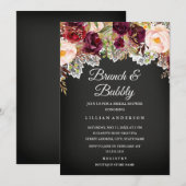 ランチ＆バブル チャコール フローラル ブライダルシャワー 招待状 (正面/裏面)