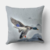 ランディングマラードダックドレイク野生動物写真 クッション (裏面)