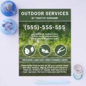 ランドスキャッパーサービスグリーン芝生とアイコンのヤード作業 チラシ (シングル)