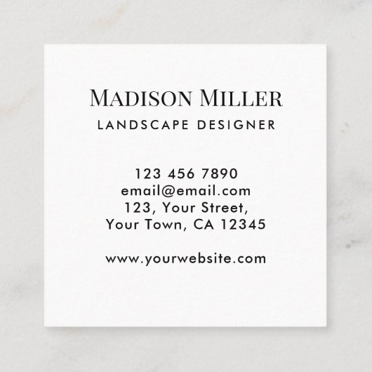 ランドスケープデザイナー水彩緑 スクエア名刺 (裏面)