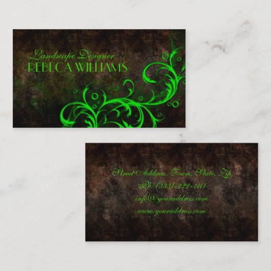 ランドスケープデザイナー緑と茶色の名刺 名刺 (正面/裏面)