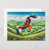 ランドスケープ上飛んでいるの赤凧 シーズンポストカード (正面/裏面)