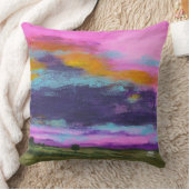 ランドスケープ絵画アートズピンクサンセットチニーファームハウス クッション (ブランケット)