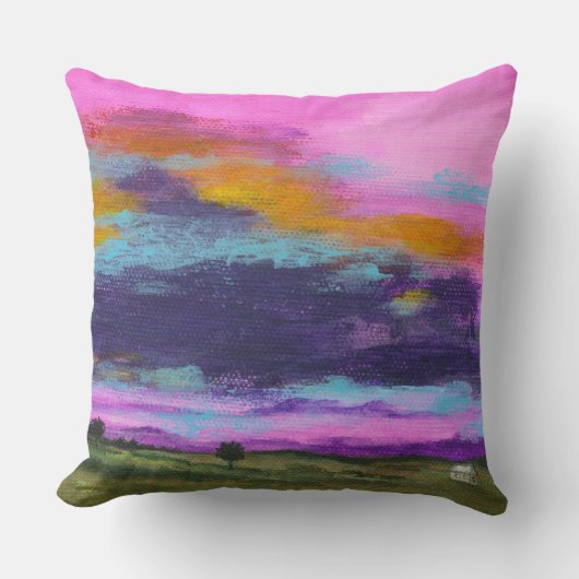 ランドスケープ絵画アートズピンクサンセットチニーファームハウス クッション (正面)