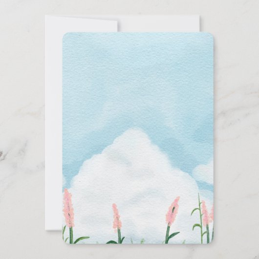 ランドスケープ緑のフィールド青い空バプテスマ 招待状 (裏面)