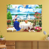 ランドスケープ自然マウンテンウーマンキャットドッグペットポステ キャンバスプリント (インサイチュ (リビング))