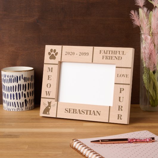ランドスケープ7x5ペット記念エンジェル猫の名前の年 レーザー彫刻フレーム (左)