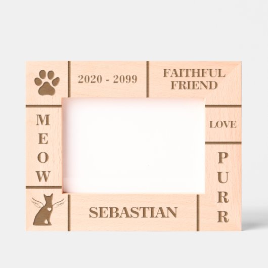ランドスケープ7x5ペット記念エンジェル猫の名前の年 レーザー彫刻フレーム (正面)