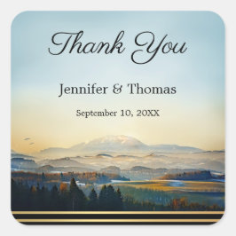 ランドスケー絵画ズ山結婚の感謝 スクエアシール