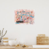 ランドマーク図解入りの、写真付きの付きロンドンの地図 ポスター (キッチン)