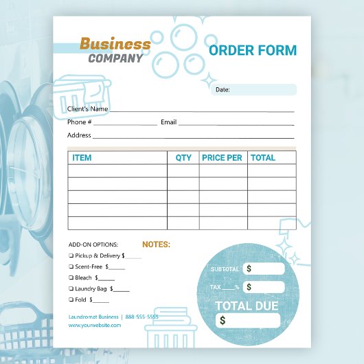 ランドリーサービスのランドリー注文の請求書型枠 ノートパッド