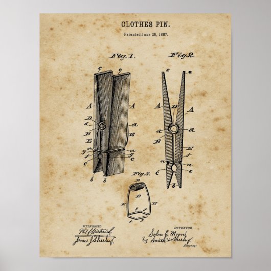 ランドリーデコール木衣ピン青写真アート ポスター (正面)