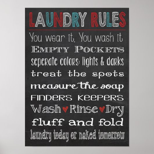 ランドリールームルールChalkboardサイン ポスター (正面)