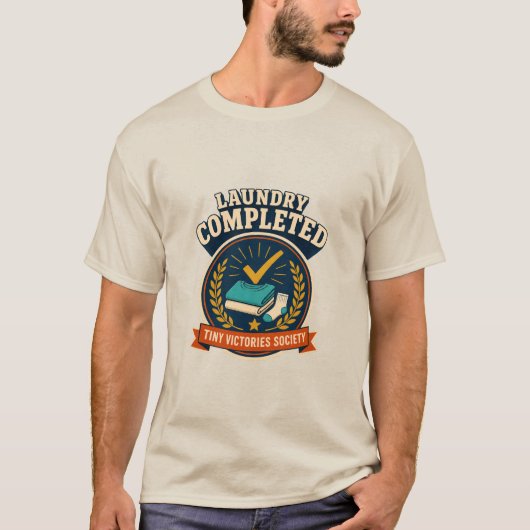 ランドリー完了 レトロ家事勝利バッジ Tシャツ (正面)