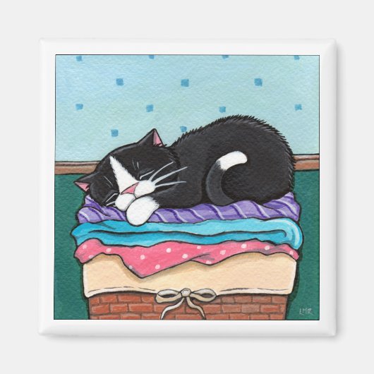 ランドリー・デイ昼寝- Cat Magnet マグネット (正面)