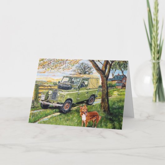 ランドローバーシーンを持つ"ファーム"グリーティングカード。 カード (正面)