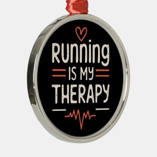 ランナーおもしろいマラソン引用文は黒と赤をジョークにする メタルオーナメント (右)