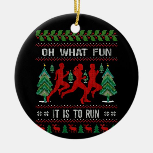ランナーのためのクリスマスああ、それが何におもしろい走だ セラミックオーナメント (正面)