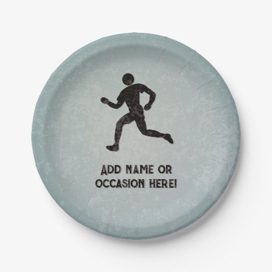 ランナーのスポーツマンとマスルリングレー上のあなたのテキスト ペーパープレート (正面)