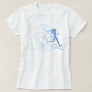 ランナーの女の子の青 Tシャツ