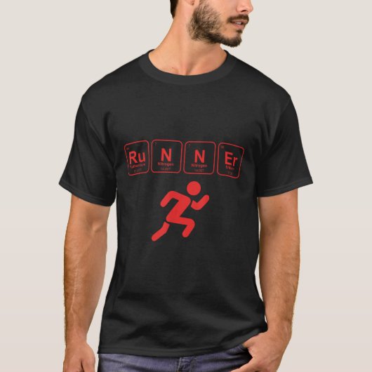 ランナーの定期おもしろいテーブル走のマラソン選手 Tシャツ (正面)
