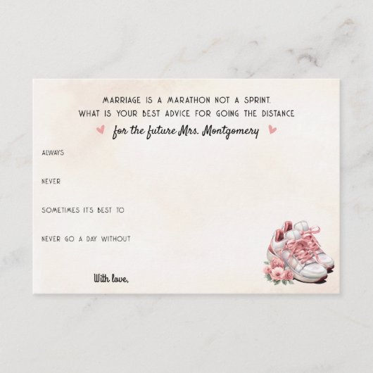 ランナーテーマピンクスニーカーフローラ結婚ズアドバイス アドバイスカード (正面)